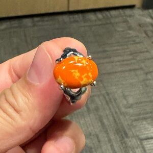 Size 7 Orange GemStone Silver Ring